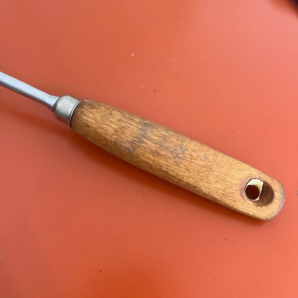 VTG‎ EKCO A&J Slotted Spoon Chrome Plated Wood Handle USA Kitchen Tool 11.75in